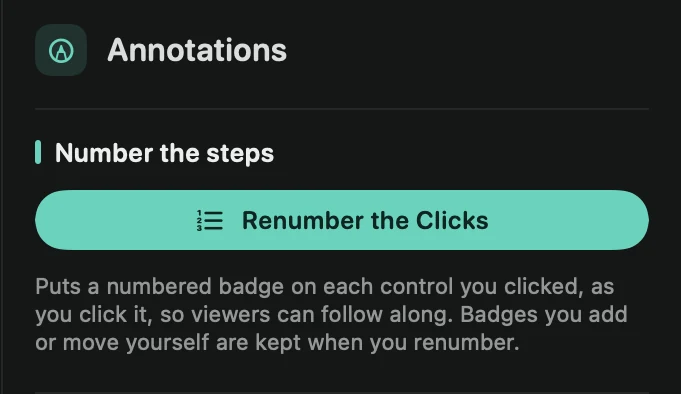 The Annotations tab with the Number the Clicks button at the top