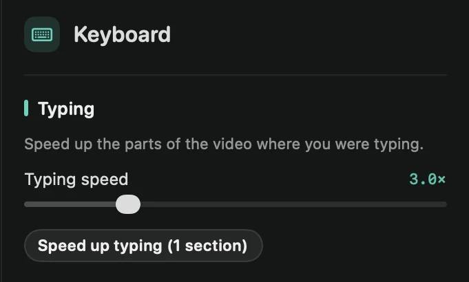 The Keyboard tab with the Typing section: Typing speed and Speed up typing